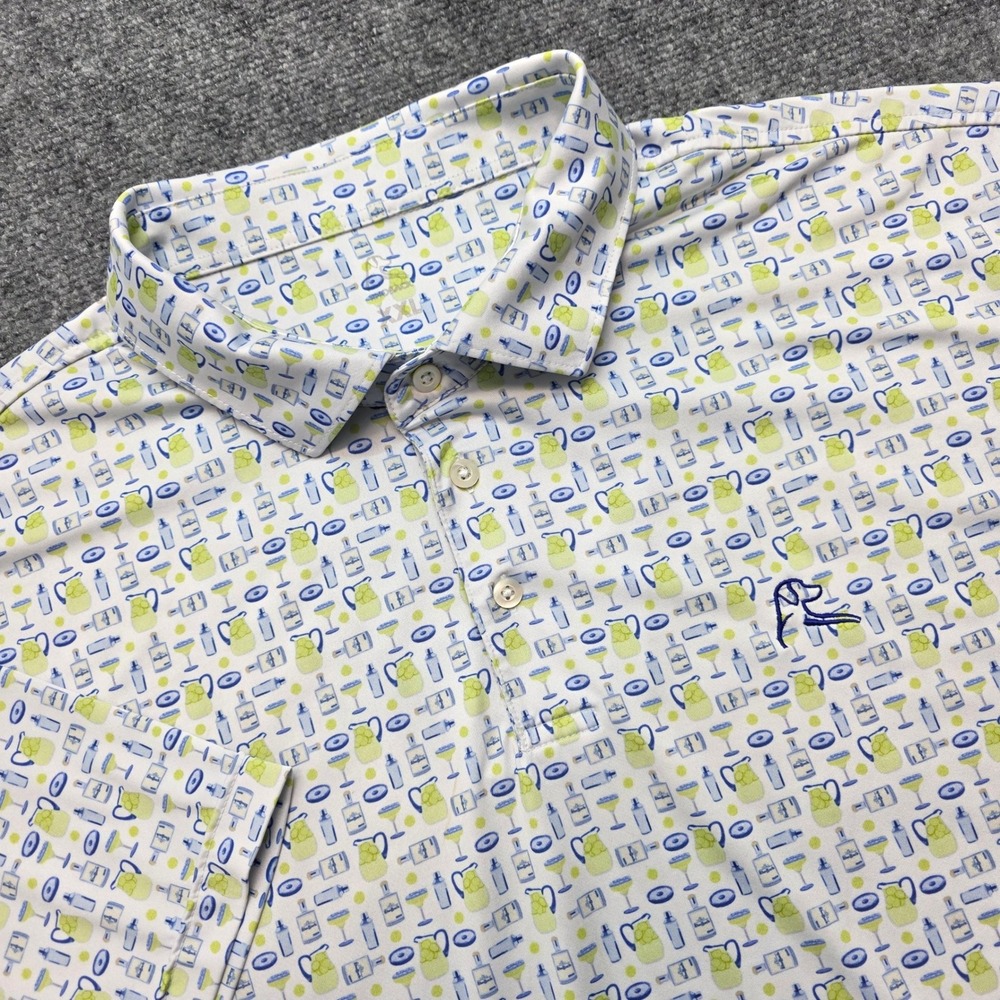 Rhoback Mens XXL Margarita Cocktail Print Performance Golf Polo Shirt Blue Green